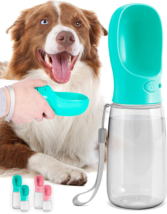 Dog Water Bottle, Leak Proof Portable Puppy Water Dispenser with Drinking Feeder for Pets Outdoor Walking, Hiking, Travel, Food Grade Plastic (19Oz, Blue)